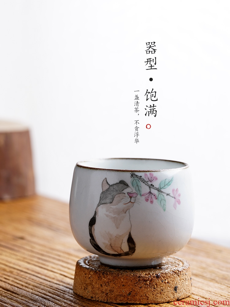 Jingdezhen your up hand - made the cat kongfu master cup single CPU getting checking sample tea cup a single large tea sets