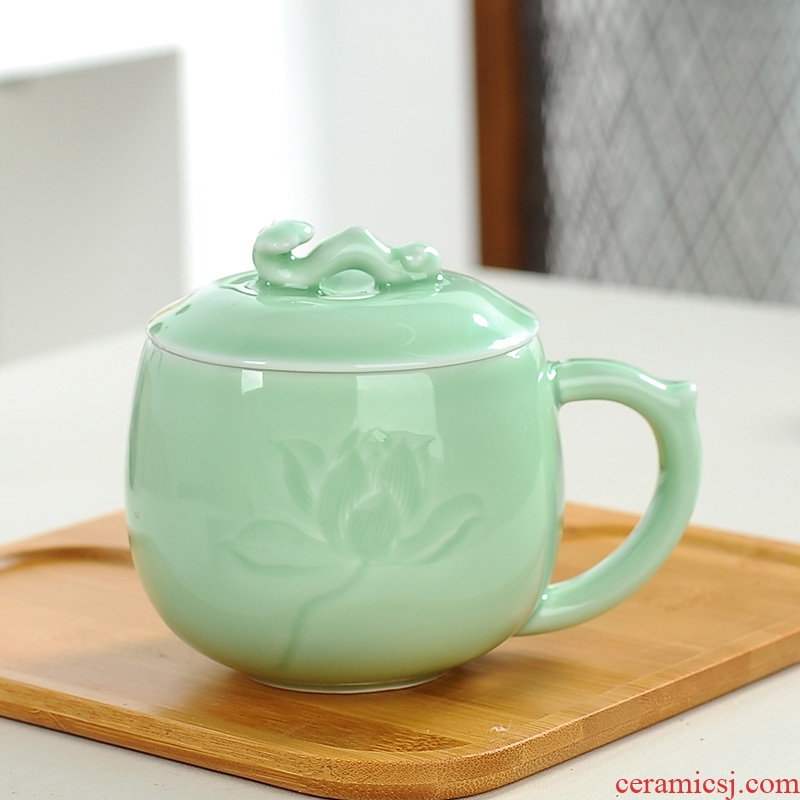 Tang Yan lane mark cup cup ceramic tea cup celadon office cup with cover cup ultimately responds a cup of gift boxes