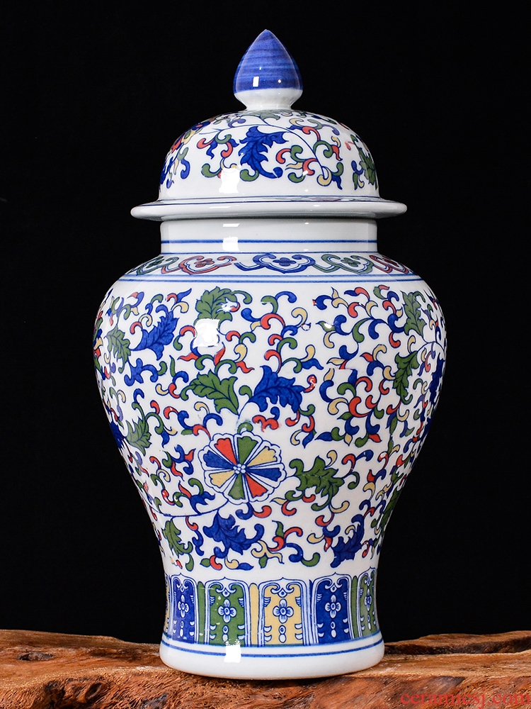 Jingdezhen ceramics general Chinese antique porcelain jar with cover caddy fixings storage tank home furnishing articles