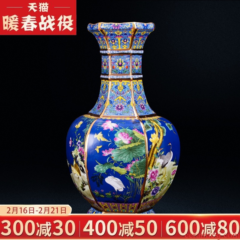 Jingdezhen ceramic large antique qianlong Chinese style classical colored enamel vase in the sitting room porch home decoration furnishing articles
