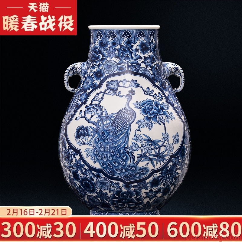 Blue and white porcelain of jingdezhen ceramics ears hand - made vases, sitting room, a collection of Chinese style household decorations classical furnishing articles