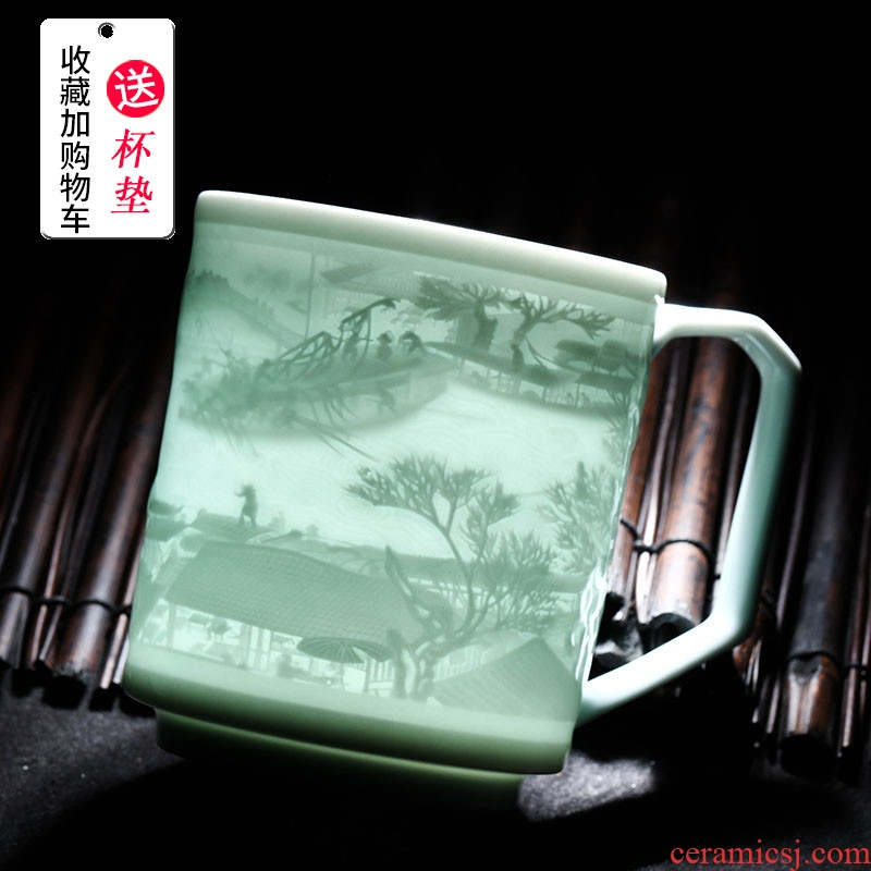 Jingdezhen ceramic cups with cover large glass office tea cup boss BeiYing green its personal gift mugs