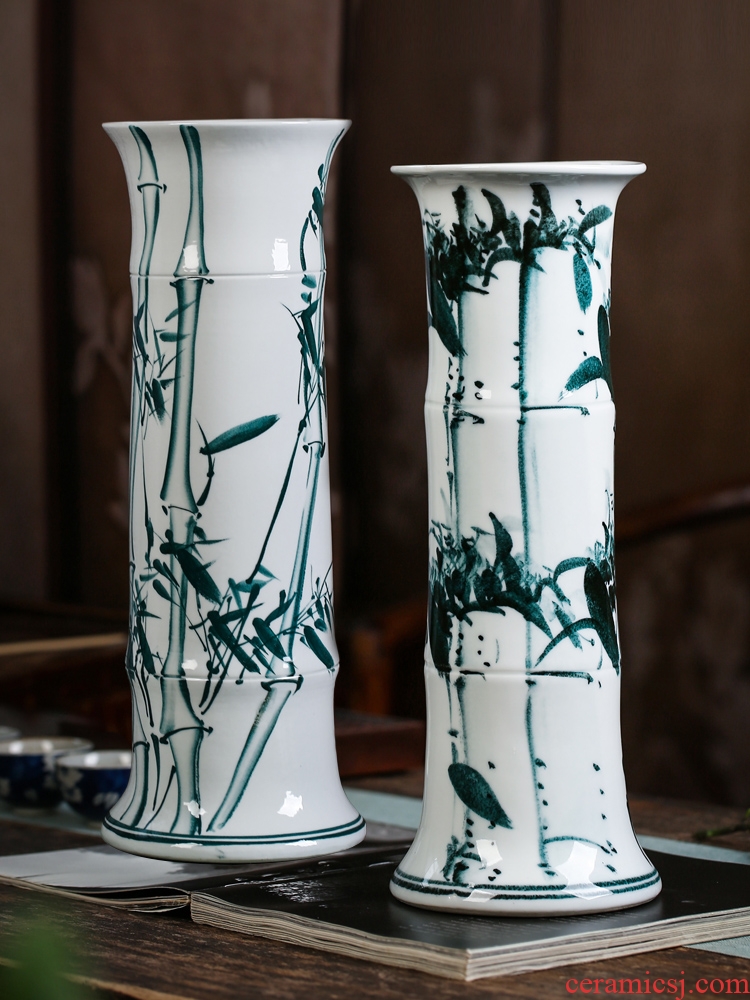 Jingdezhen ceramics tube lucky bamboo vases, flower arranging is placed a sitting room be born king straight water culture flower arrangement
