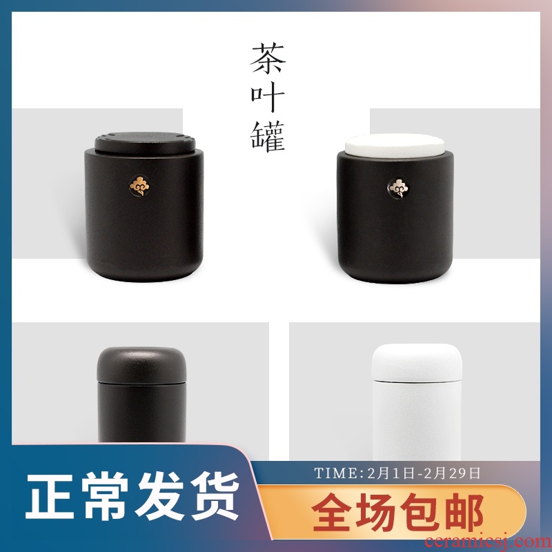 Taiwan lupao ceramic elegant homesickness caddy fixings tea warehouse storage store tea pot, black and white two jars