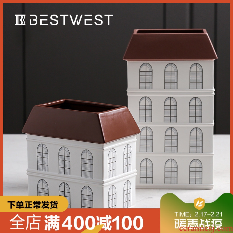 BEST WEST creative house light key-2 luxury ceramic vase flower arranging home sitting room adornment is placed between the example