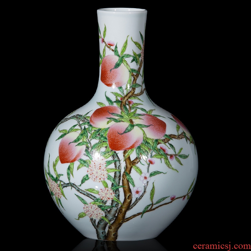 Jingdezhen ceramics vase shadow blue glaze antique pastel peach tree modern handicraft decorative furnishing articles