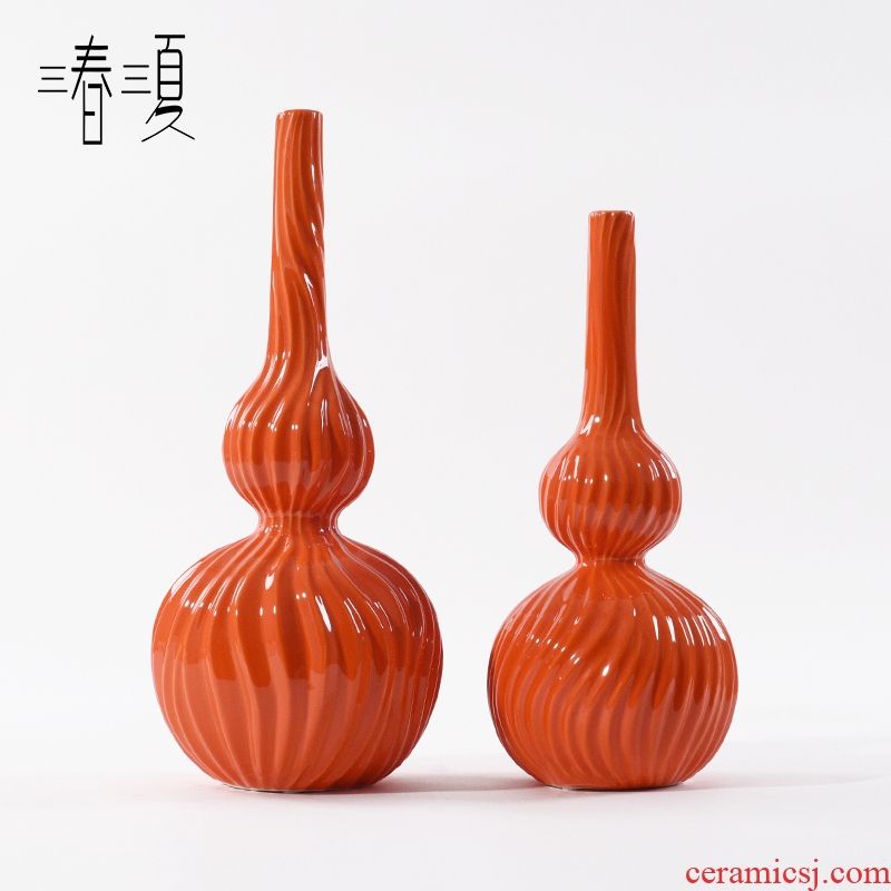 New Chinese style red bottle gourd ceramic flower vases show club hotel table flower implement soft sitting room adornment