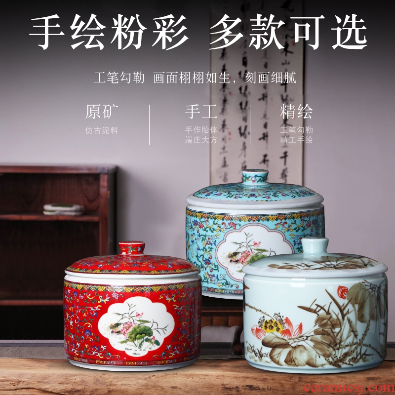Jingdezhen hand - made ceramics home 10 jins with cover insect - resistant seal barrel tea pot store content of dried fruit