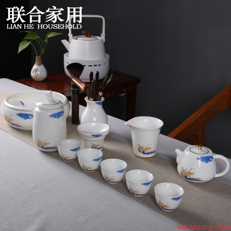 Teapot ceramic tea set the whole household kung fu tea tea tureen dehua suet jade white porcelain cups