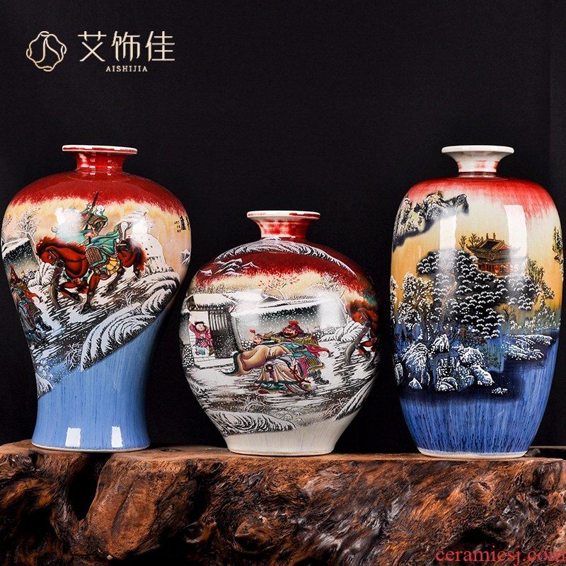 Jingdezhen ceramic antique three vases, flower arrangement of Chinese style living room porch decorate rich ancient frame crafts