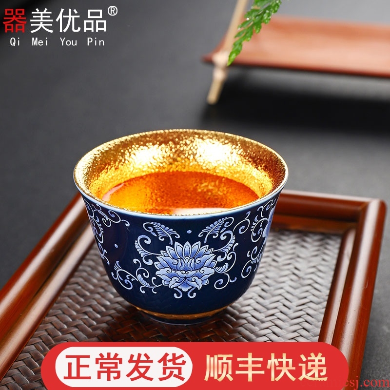 Implement the optimal product of jingdezhen blue and white porcelain kung fu tea cups manual fine gold sample tea cup small masters cup ceramic cup