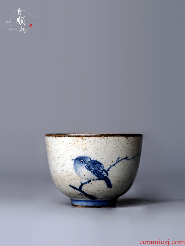 Blue and white porcelain of jingdezhen hand - made bird kunfu tea cup single special cup personal master cup sample tea cup tea set