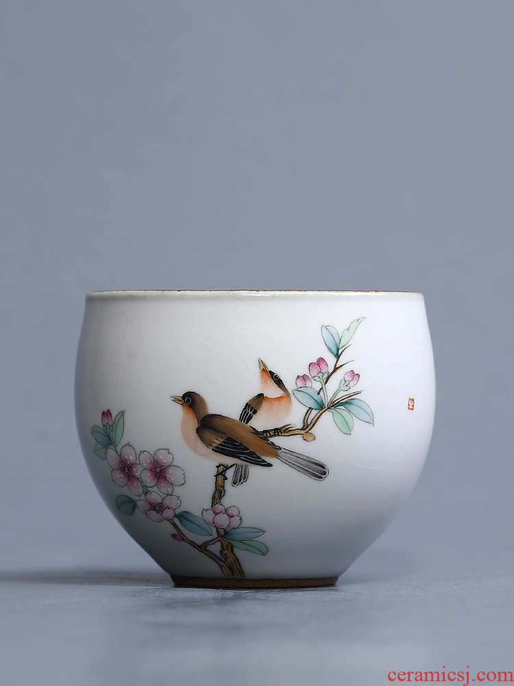 Jingdezhen ceramic sample tea cup your up hand - made pink birds play single cup tea pure manual master kung fu tea cup
