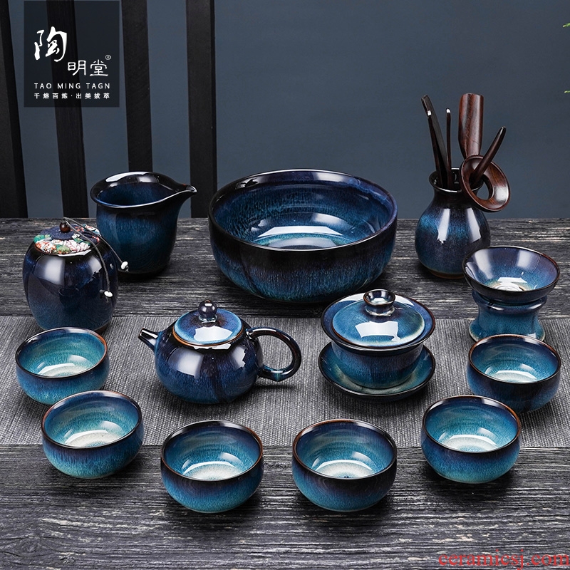 TaoMingTang fambe masterpieces kung fu tea set household TuHao wiredrawing built red glaze, silver cups