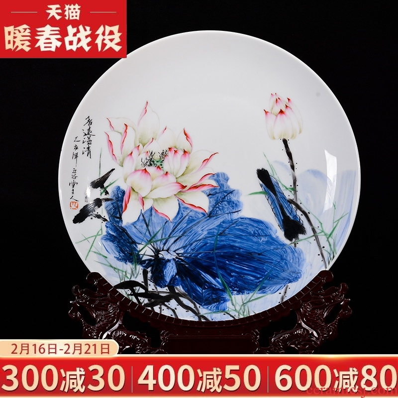 Jingdezhen chinaware lotus hand - made decorative plate of the new Chinese style living room white porcelain sat dish furnishing articles rich ancient frame handicraft