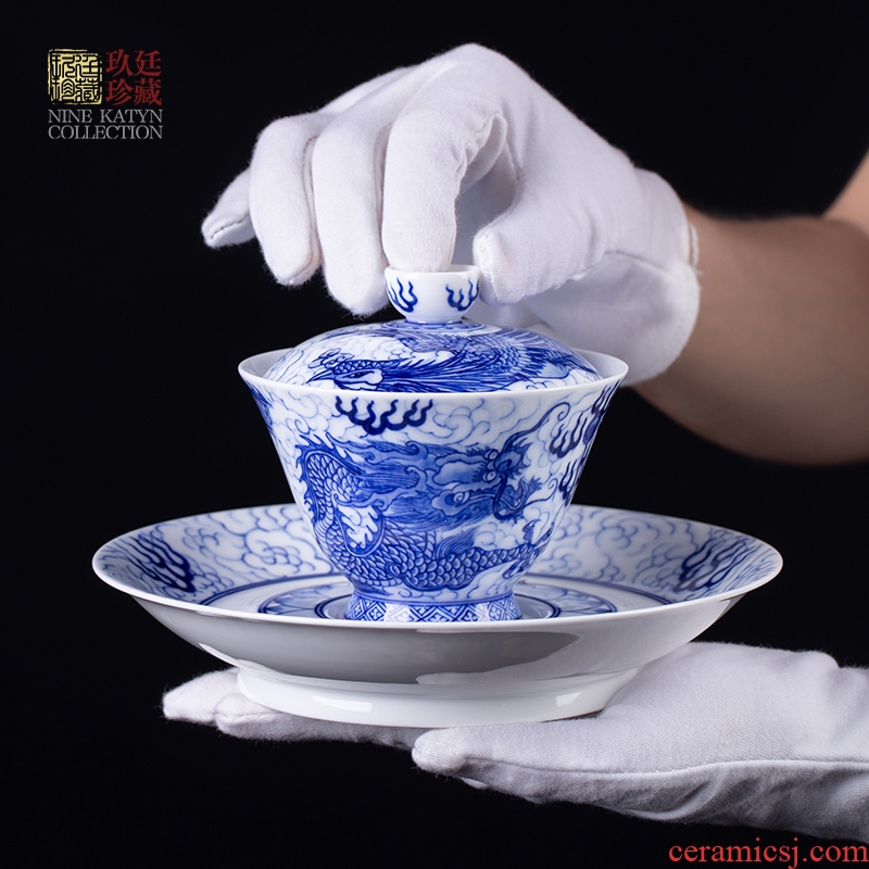 Three to nine at the tureen ceramic cups with supporting hand - sketching jingdezhen blue and white porcelain tea set tea bowl of tea accessories