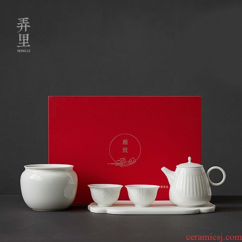 Get in dehua white porcelain cup a pot of 2 cup teapot contracted kung fu tea set gift box of a complete set of custom logo