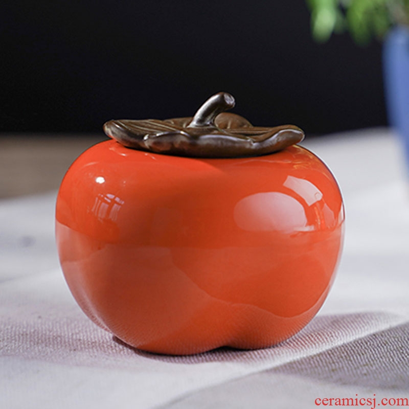 Creative persimmon ceramic tea pot and work small storage POTS of tea box of household ceramic seal tank storage tank