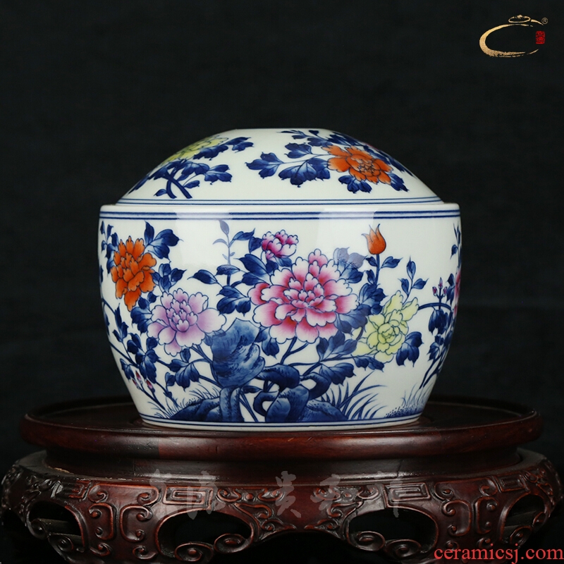 Beijing DE tea ware and auspicious jingdezhen ceramics by hand to wake POTS are scattered receives receives a pipe color peony tank
