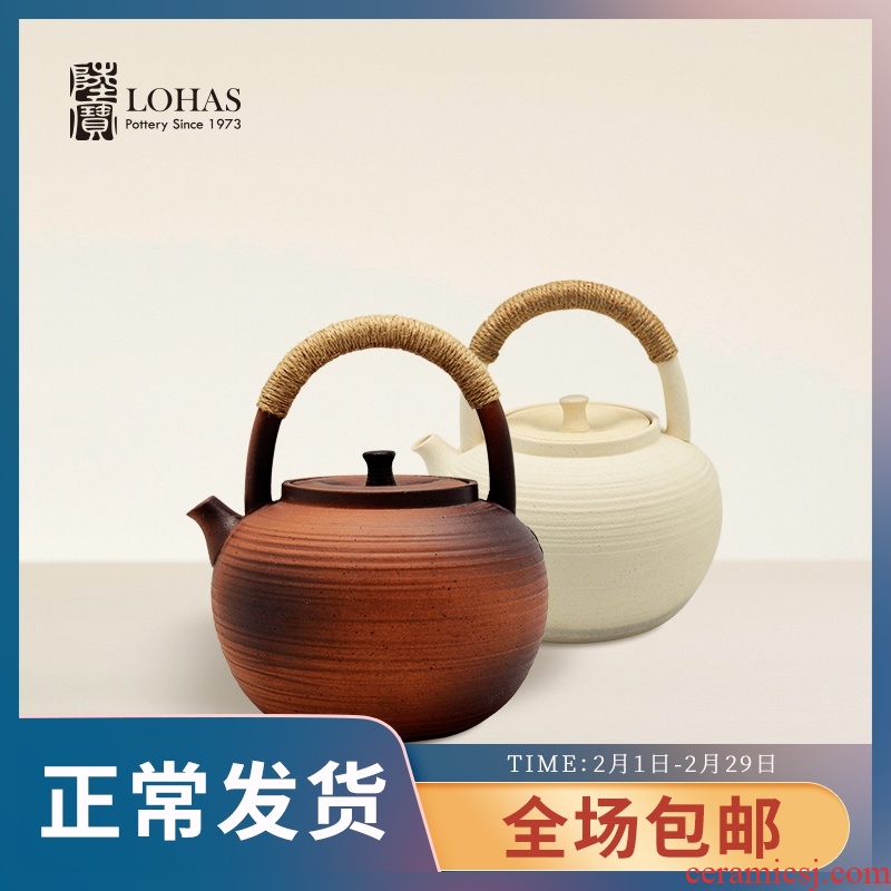 Taiwan lupao ceramic tea set girder Diao'm earthen POTS a integrated hot pot of boiled tea is not easy to crack