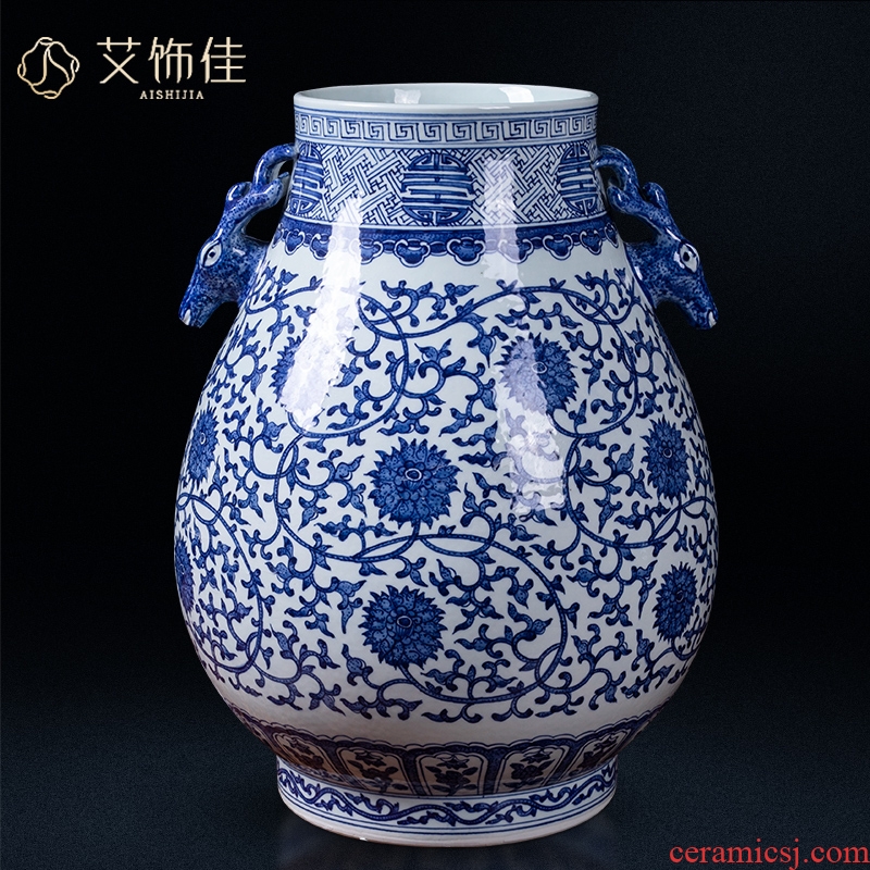 Jingdezhen ceramics ears deer put lotus flower drum a blessing vase household flower arranging the sitting room porch Chinese style classical furnishing articles