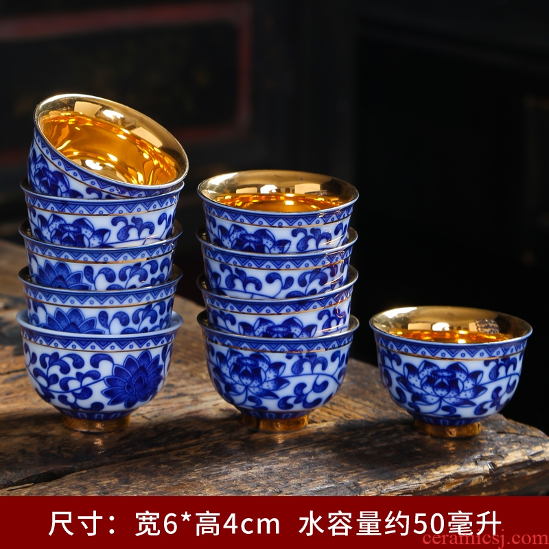 Kung fu tea cups, small single cup of jingdezhen ceramic antique white porcelain tea set large blue and white porcelain sample tea cup individual cups