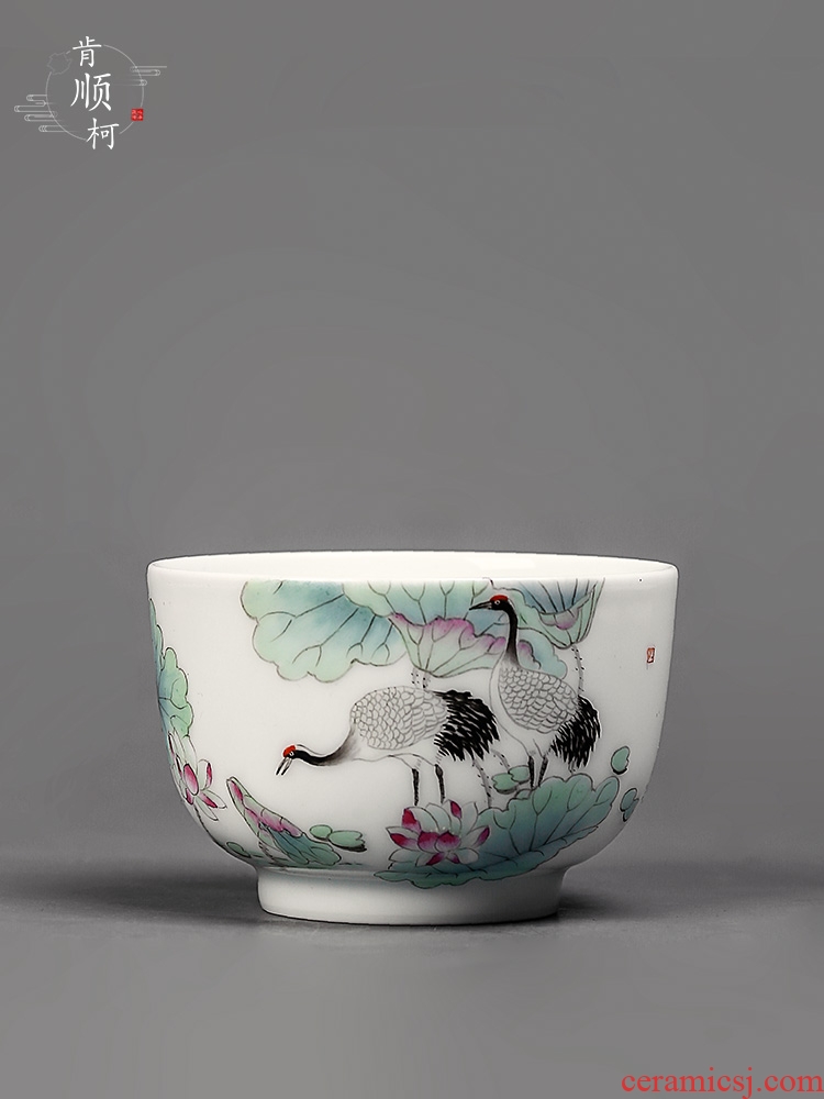 Hand made lotus cranes white porcelain tea master cup single cup pure manual sample tea cup high - end jingdezhen kung fu tea cups