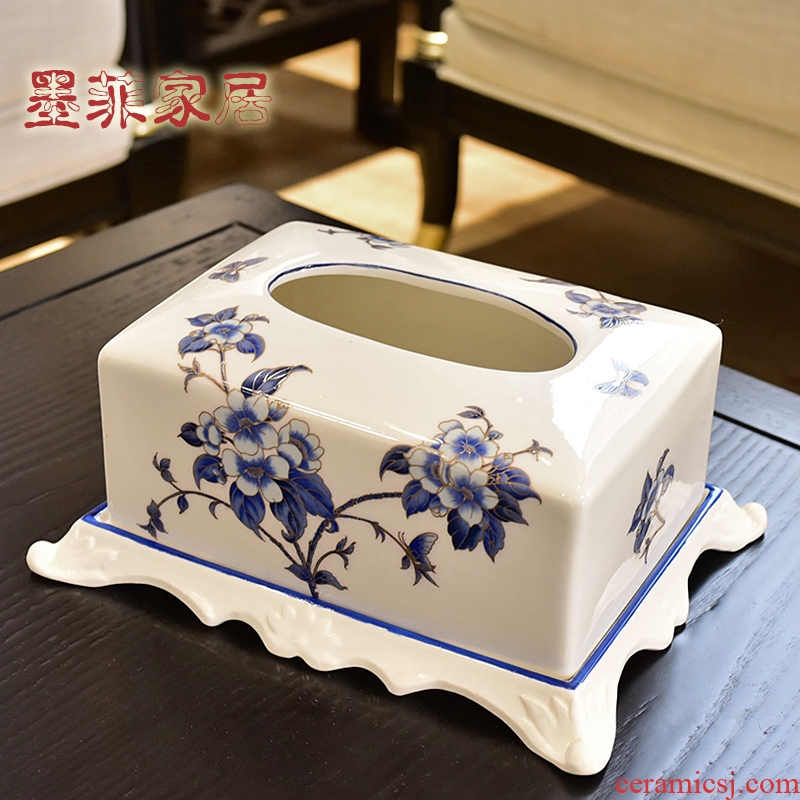 New Chinese style ceramic tissue box household creative living room table smoke box napkin paper carton box of decorative furnishing articles