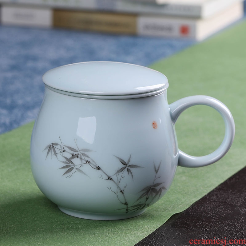 Jade butterfly jingdezhen ceramic tea cup with cover filter cup cup home office personal cup tea cup