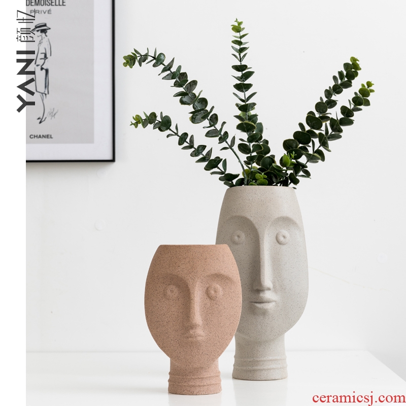 Ins the modern vase creative home furnishing articles sitting room flower arrangement art face ceramic flower decoration decoration