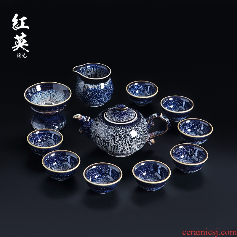 Jingdezhen up built light tea red glaze, retro kung fu tea set tea pot lid bowl cups