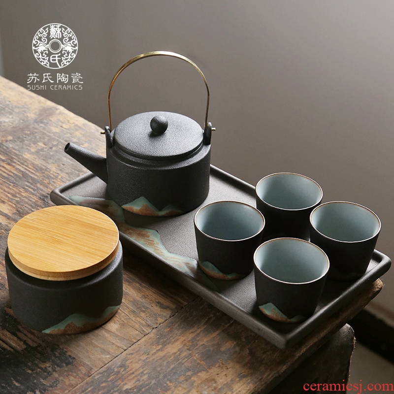 Su ceramic Japanese coarse pottery tea sets household kung fu tea set small home office of a complete set of gift set