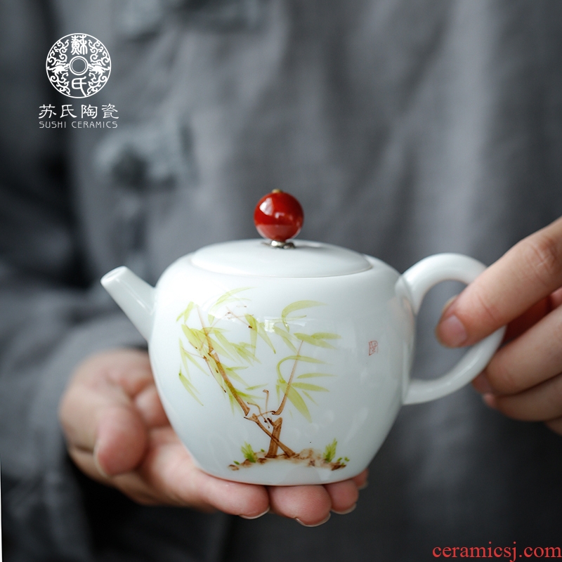 Su hand - made ceramic teapot kung fu tea set white porcelain teapot single pot of household small teapot