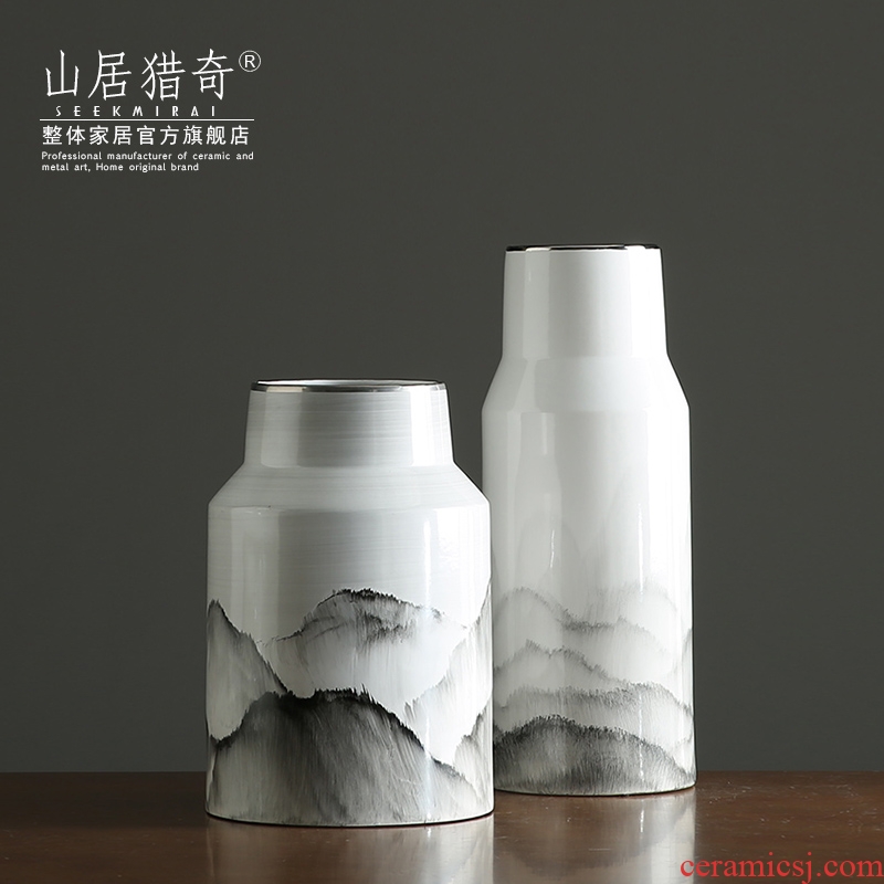 Creative ceramic hand - made ink landscape vase zen large flower arrangement sitting room adornment of Chinese style household furnishing articles