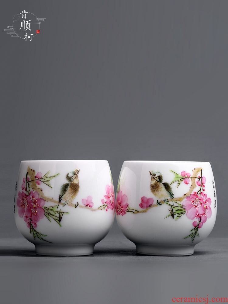 Jingdezhen Xu Jiaxing hand - made water points peach blossom put white porcelain cup sample tea cup cup master cup pure checking out the tea