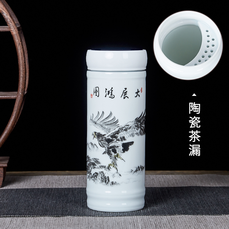 Jingdezhen ceramics with cover the blue and white porcelain tea cups separated double tank filter office tea cup