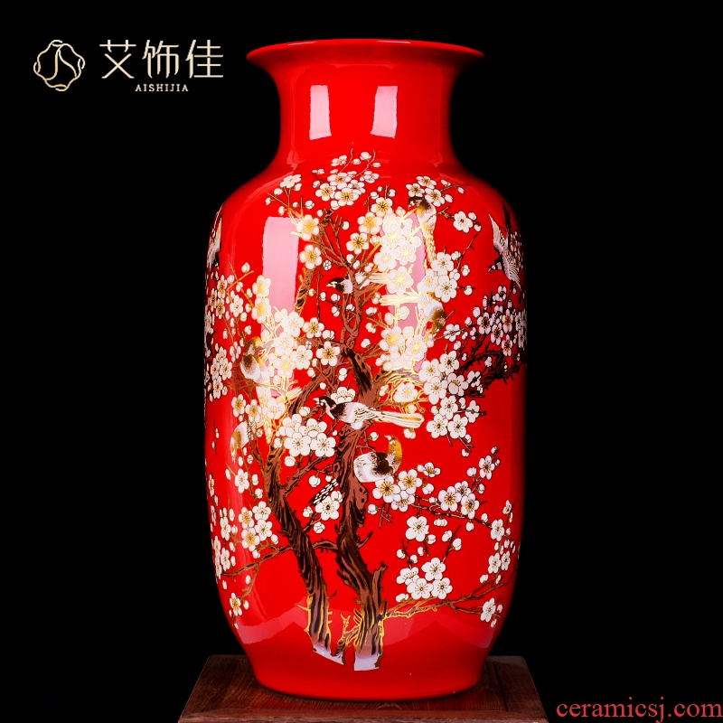 Jingdezhen ceramic Chinese red beaming living room large vase of new Chinese style household furnishing articles with a gift