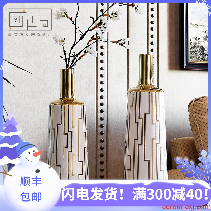 Painting cubic European modern creative ipads porcelain vase furnishing articles sitting room light dry flower show key-2 luxury home decorations