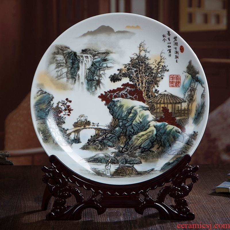 Jingdezhen ceramics decorated landscapes hang dish plate wall sitting room of the new Chinese style household adornment furnishing articles