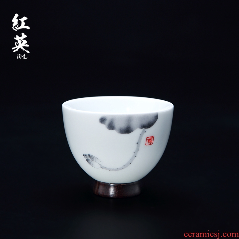 Red the jingdezhen ceramic kung fu tea cups household thin foetus high - white hand - made the master sample tea cup cup single CPU