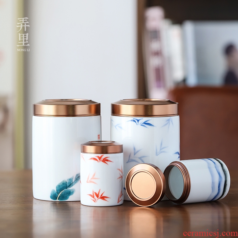 Travel small portable mini metal ceramic tea caddy fixings storehouse hand - made seal pot of tea packaging gift box customization