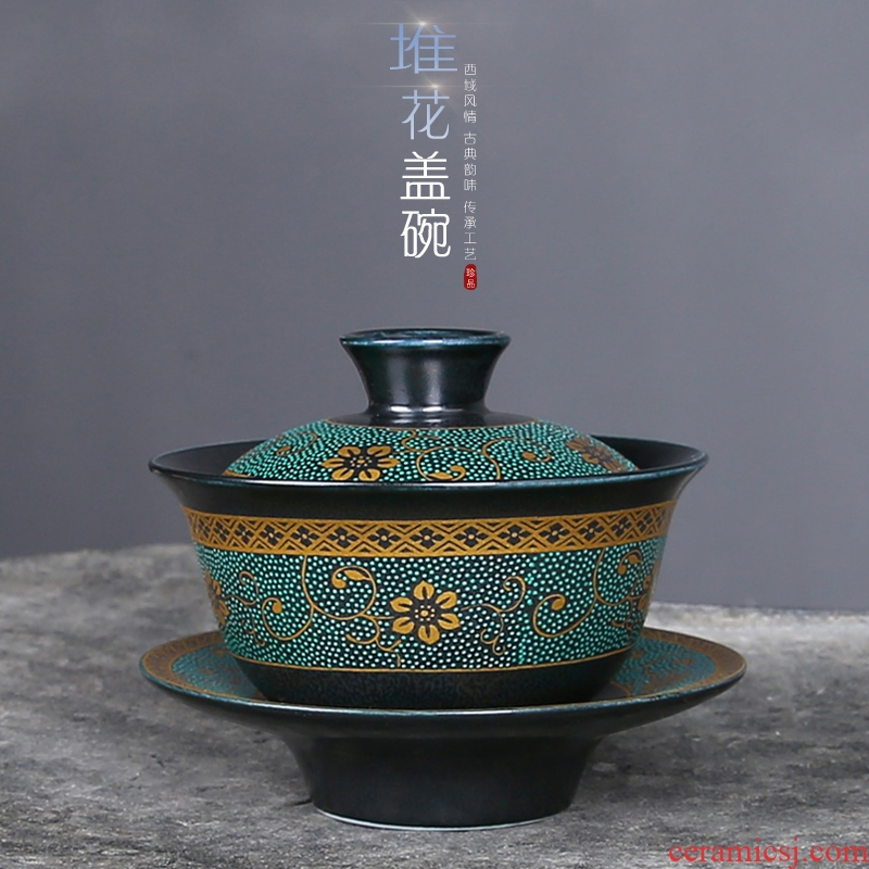 Only three bowl of imitation wood tea tureen kung fu hand grasp the big bowl mercifully coarse pottery bowl restoring ancient ways kung fu tea set