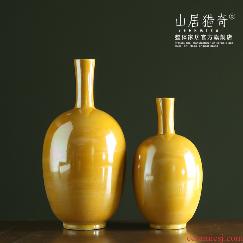 Fine expressions using golden ceramic vase Nordic home sitting room soft assembly act the role of dry flower art flower arranging device example room