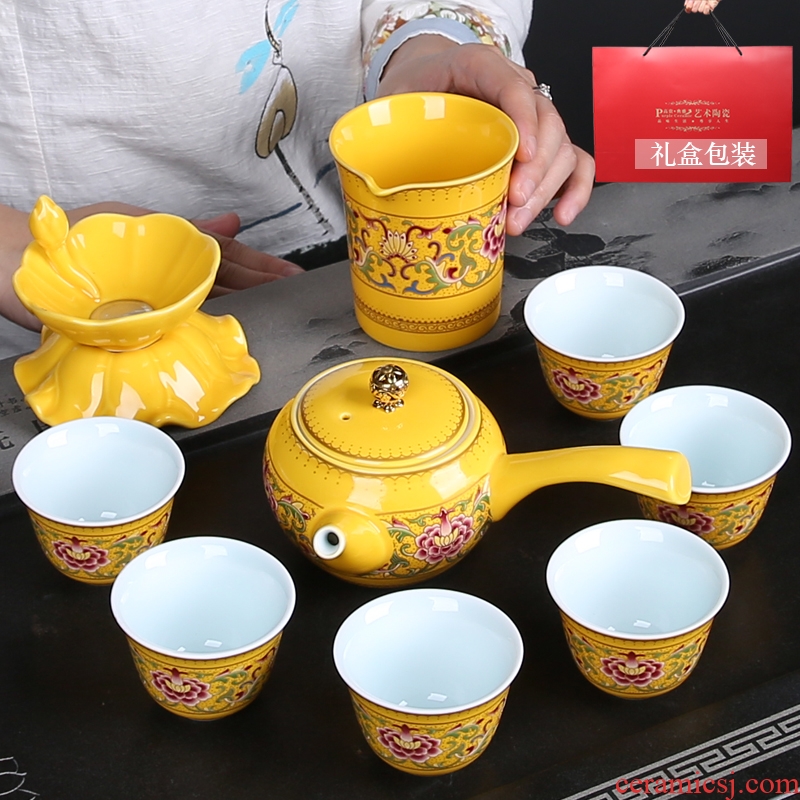 Jingdezhen porcelain enamel made kung fu tea tureen large three teacup saucer teapot tea cups