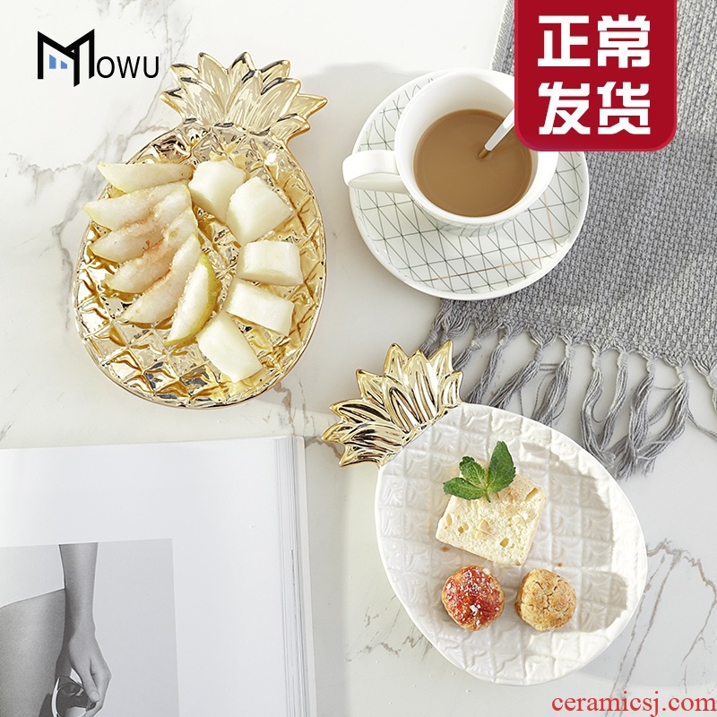The house ins light pineapple key-2 luxury gold ceramic jewelry disc receive creative snack table plate home furnishing articles