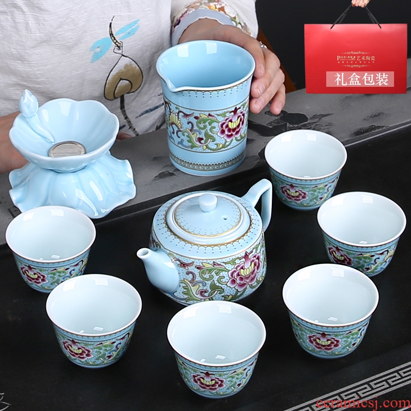Hand the see wire enamel kung fu tea set gift tureen masters cup of a complete set of ceramic home office
