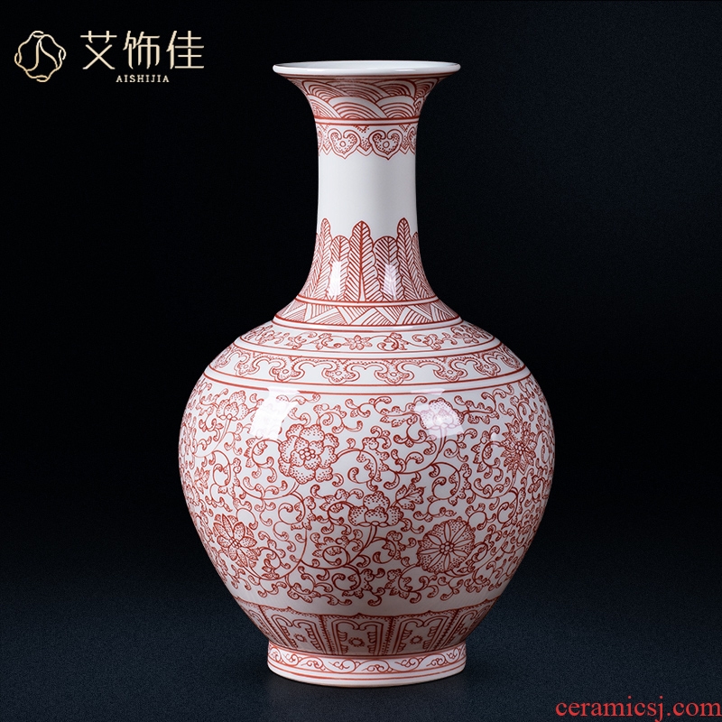 Jingdezhen ceramic antique bound branch lotus youligong vase Chinese style living room home decoration collection of TV ark, furnishing articles