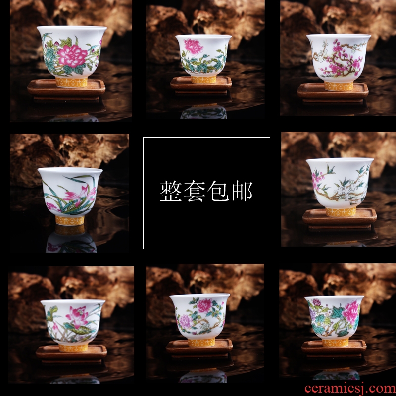 Jingdezhen ceramic twelve flora cup gift box packaging pastel blue kung fu tea set tea sample tea cup