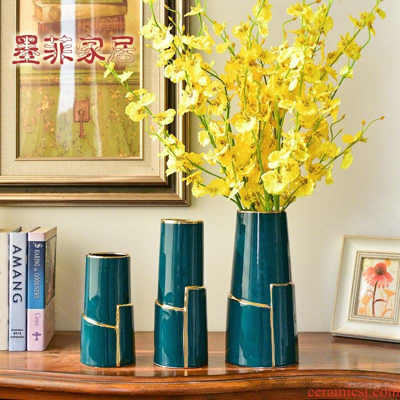 Ou blackish green light key-2 luxury dining creative ceramic vase Nordic sitting room home decoration flower arranging American furnishing articles