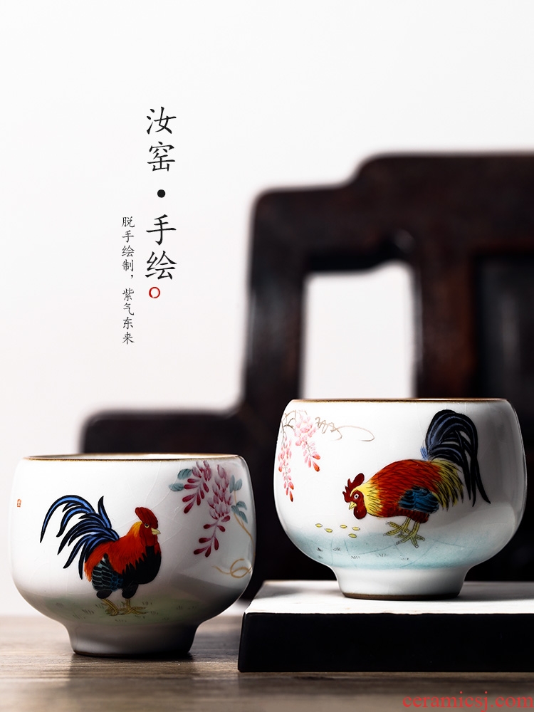 Jingdezhen hand - made teacup kongfu master cup single cup participants in your up chicken checking ceramic sample tea cup tea set